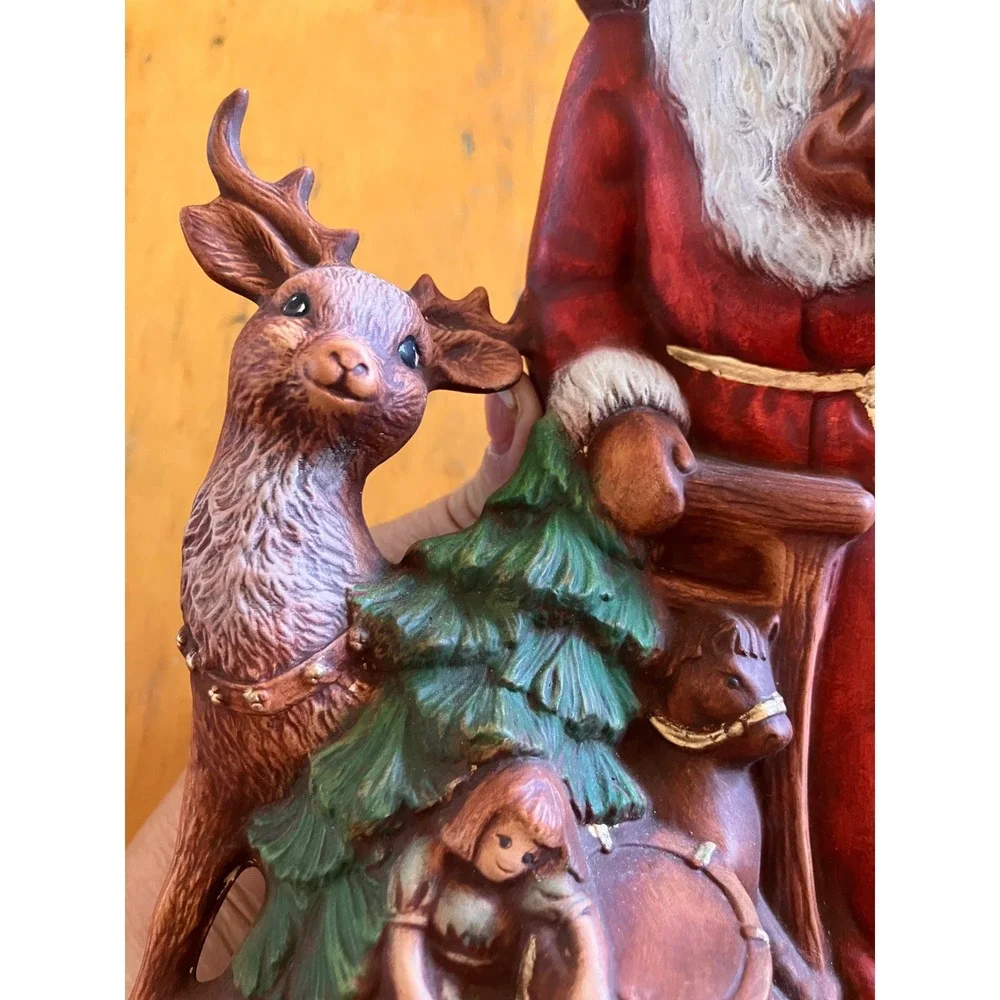 Vintage 1989 Ceramic Santa Figurine Reindeer Sled Red Large 9 Inch Holiday Decor